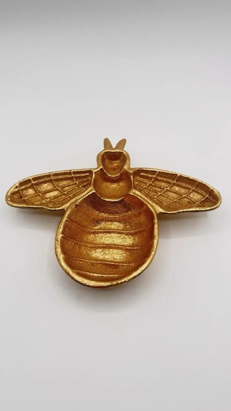 Metallic Gold Bee Shaped Decorative Cast Iron Trinket Dish